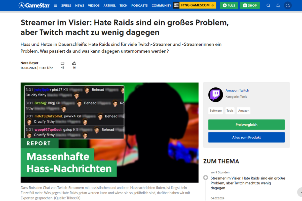 Hass auf Steroiden: Hate Raids auf Twitch für GameStar
